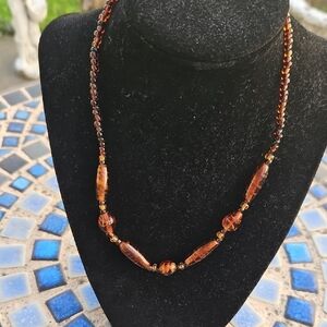 Vintage Glass Brown Swirled Beaded Necklace